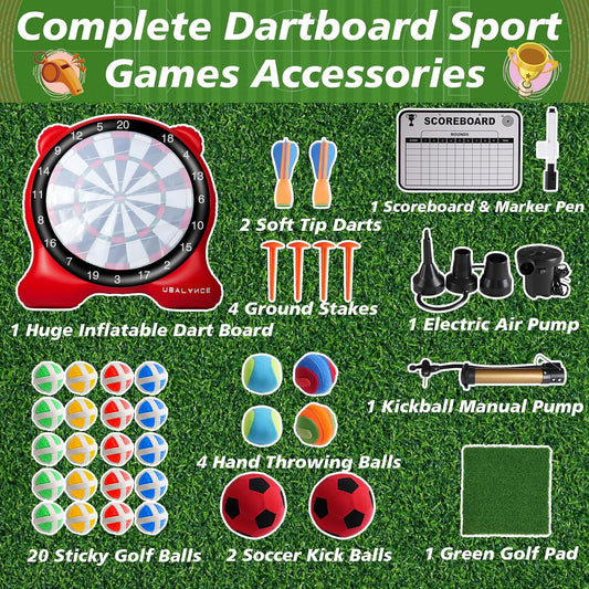 UBALANCE Giant Inflatable Dart Board, Outdoor Dartboard Yard Games for Adults, Family Sports, Sticky Kick Balls, Soccer, Tennis, Soft Darts, Golf, Party Fun Carnival Games