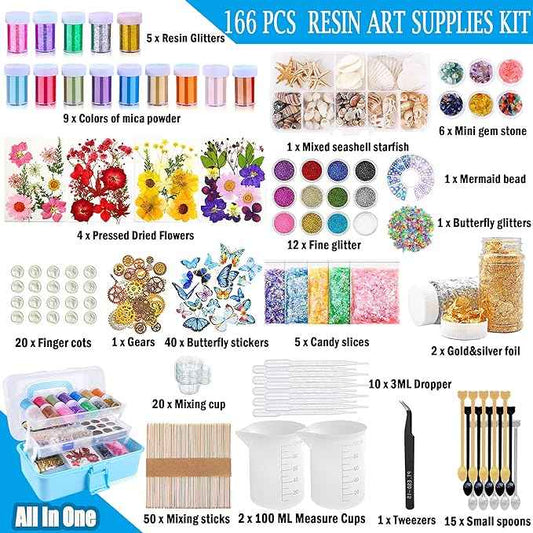 Myzzxt Resin Decoration Accessories Kit,Supplies Kit for Beginner,with Dried Flowers,Butterfly Stickers,Mica Powder and Fillers,Measuring Cups Tool Kit,for Resin Jewelry Making