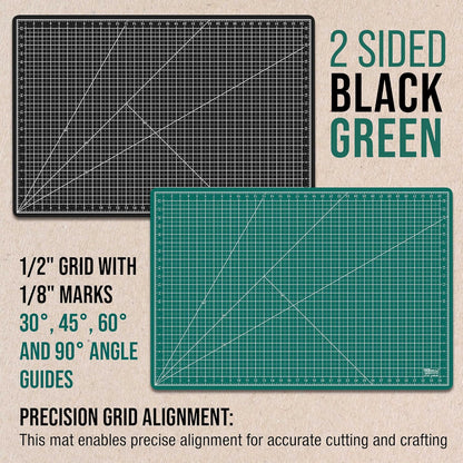 U.S. Art Supply 24" x 36" Self-Healing Cutting Mat 5-Ply - Double-Sided Green/Black Craft Mat, Non-Slip Cutting Mats for Crafts, Sewing, Quilting, Scrapbooking