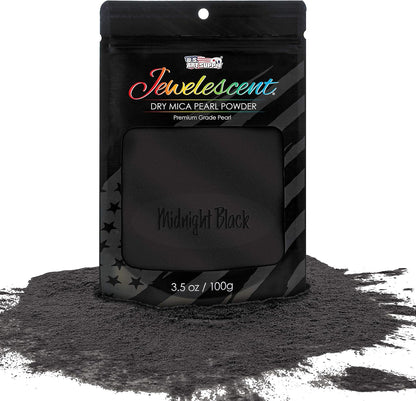 U.S. Art Supply Jewelescent Mica Pearl Pigment Powder, Midnight Black 3.5 oz (100g) Pouch - Cosmetic Grade, Epoxy Resin Color Pigment, Mica Powder for Resin, Soap, Slime, Candle Dye, Art, Crafts