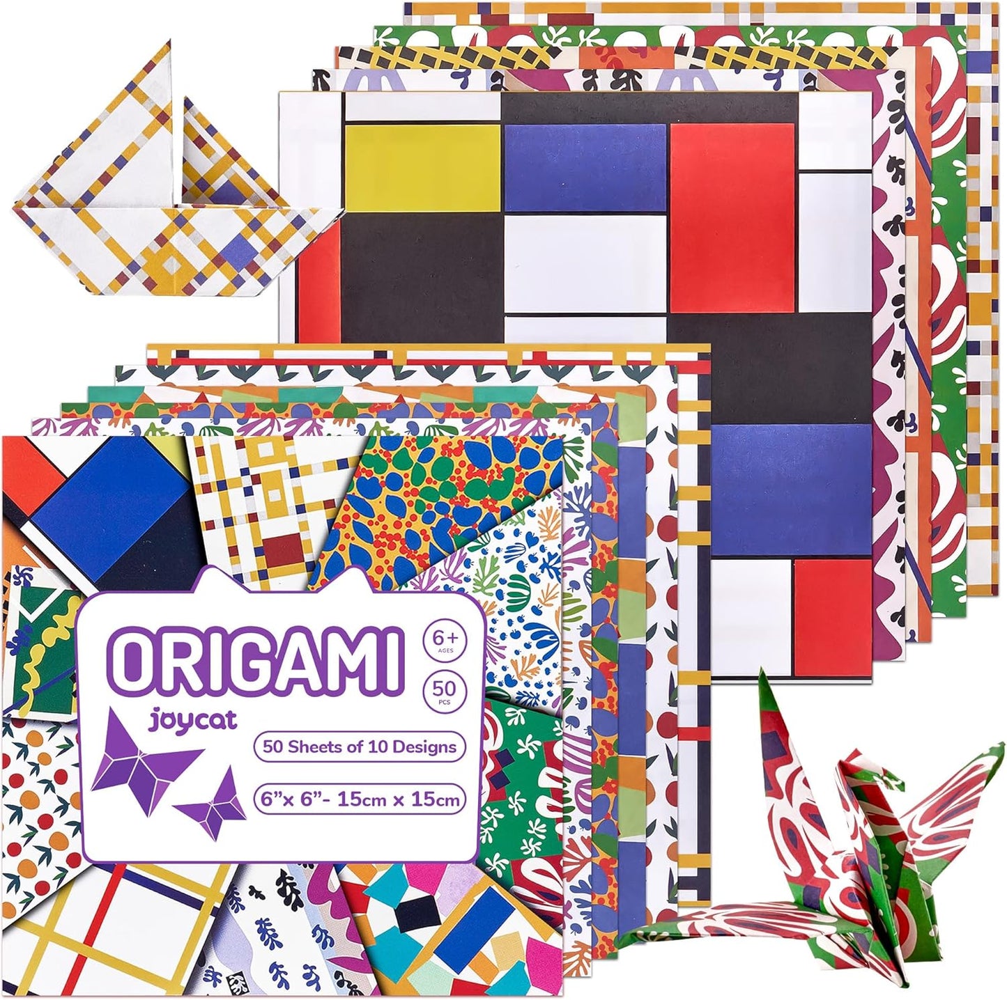 Origami Paper 6x6 Inches, 50 Sheets, Vintage Masterpiece & Impressionist Art, Mondrian Neo-Plasticism & Matisse - Fauvism,Double-Sided Folding Paper for Adult,Kids, Ideal for Scrapbooking, DIY Craft - Crafty Corner