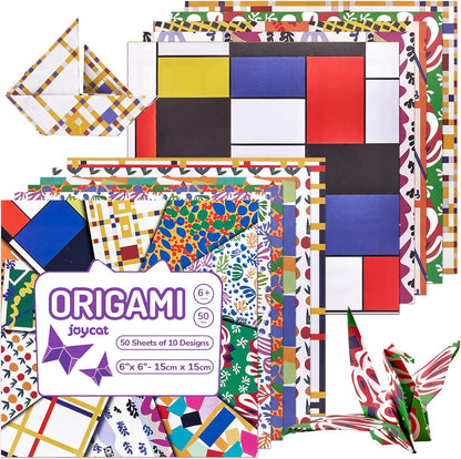Origami Paper 6x6 Inches, 50 Sheets, Vintage Masterpiece & Impressionist Art, Mondrian Neo-Plasticism & Matisse - Fauvism,Double-Sided Folding Paper for Adult,Kids, Ideal for Scrapbooking, DIY Craft - Crafty Corner
