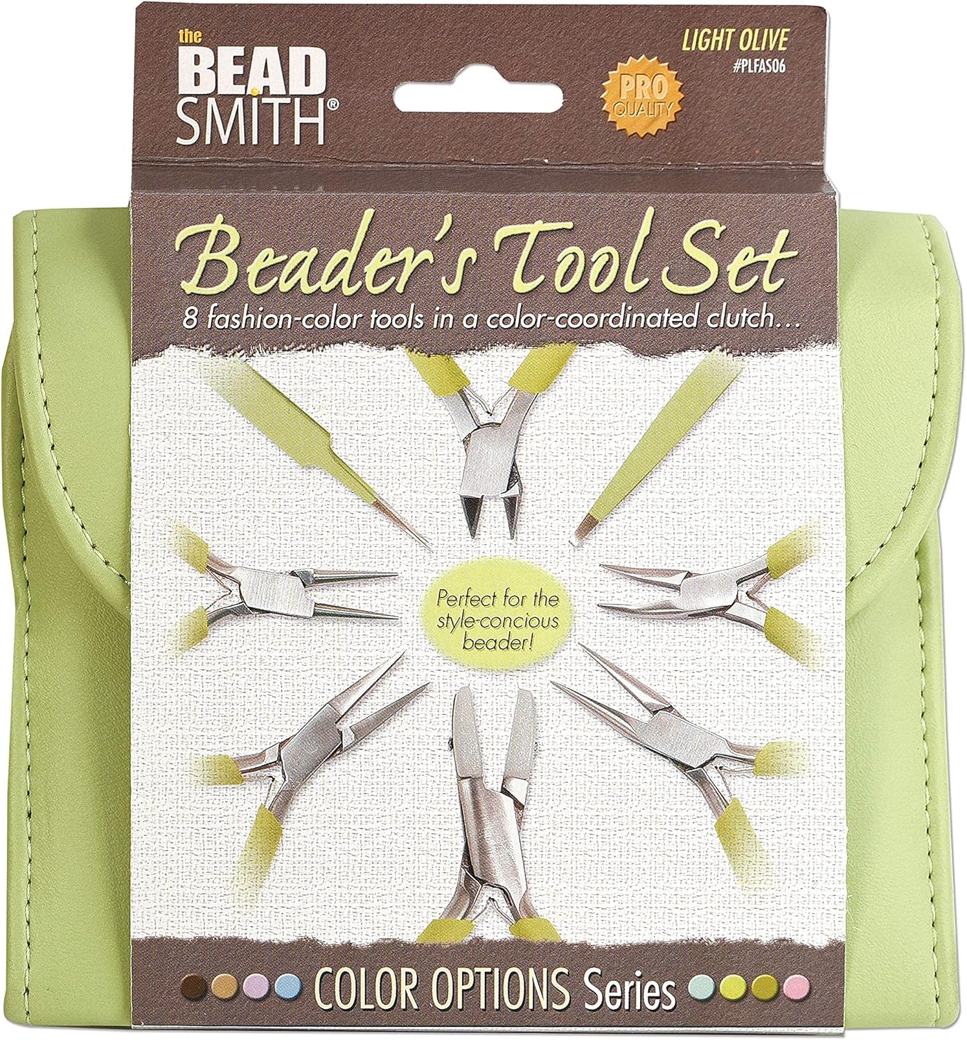 The Beadsmith Fashion Color Pliers – Set of 8 Slimline Color-Coordinated Tools – Matching Clutch in Light Olive – Jewelry Making Supply Kit to Create Necklaces, Bracelets, Earrings & More - Crafty Corner