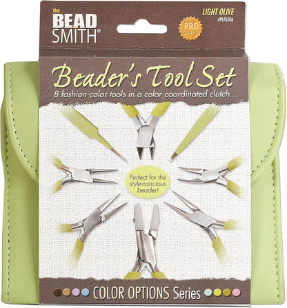 The Beadsmith Fashion Color Pliers – Set of 8 Slimline Color-Coordinated Tools – Matching Clutch in Light Olive – Jewelry Making Supply Kit to Create Necklaces, Bracelets, Earrings & More - Crafty Corner