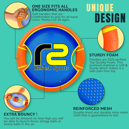 Fun Bouncy Paddle & Stringy Ball Toss & Catch Game - Easy to Use for Kids All Ages - Soft Foam Design for Safe Play Indoors or Outdoors - Also Works as Flying Disc - Great Gift Idea for Boys & Girls