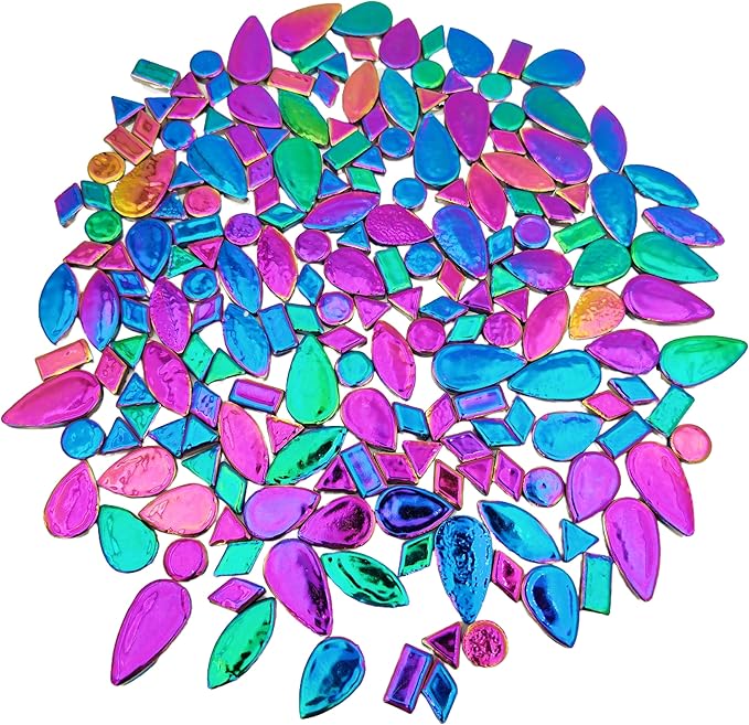 500g/1.1lb Random Color Irregular Ceramics Mosaic Tiles,DIY Making Creative Ceramic Mosaic Tiles for DIY Craft Plates Flowerpots Vases Cups Mosaic Making Supplies (7 Shape Rainbow Mix Color)