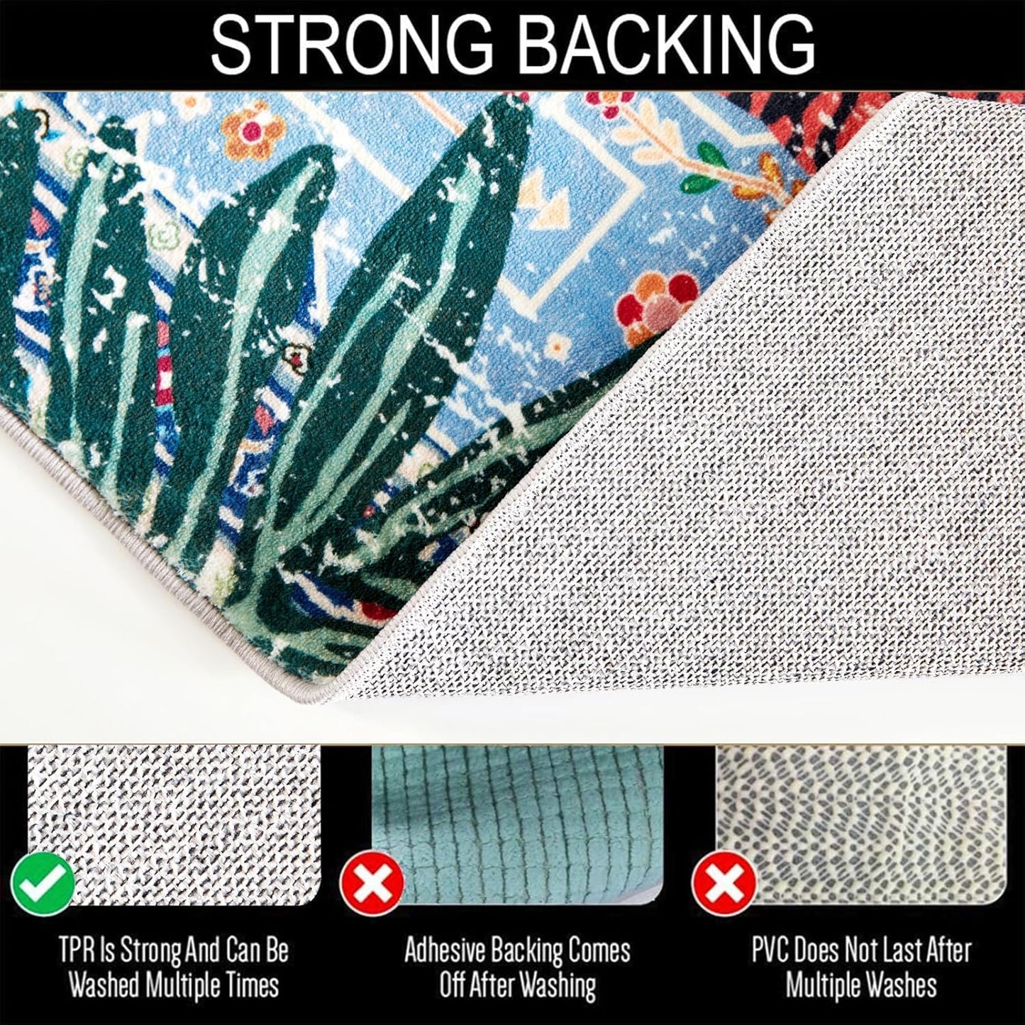 Oriental Tropical Hallway Runner Rug 2x8 Washable, Thin Stain Resistant Blue Boho Runner Rug for Entryway Kitchen Bedroom Laundry, Vintage Abstract Hippie Indian Botanical Long Floor Carpet