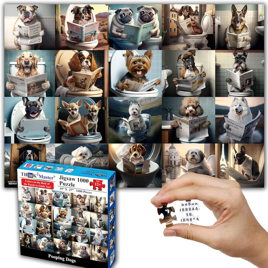 Think2Master Pooping Dogs & Puppies 500 Pieces Jigsaw Puzzle. Pooping Puppies, Funny Bathroom Decoration, Gag Gift. Fun Toy Teens, Adults, Seniors & Families. Great for Kids 13+ Size: 26.8” x 18.9”