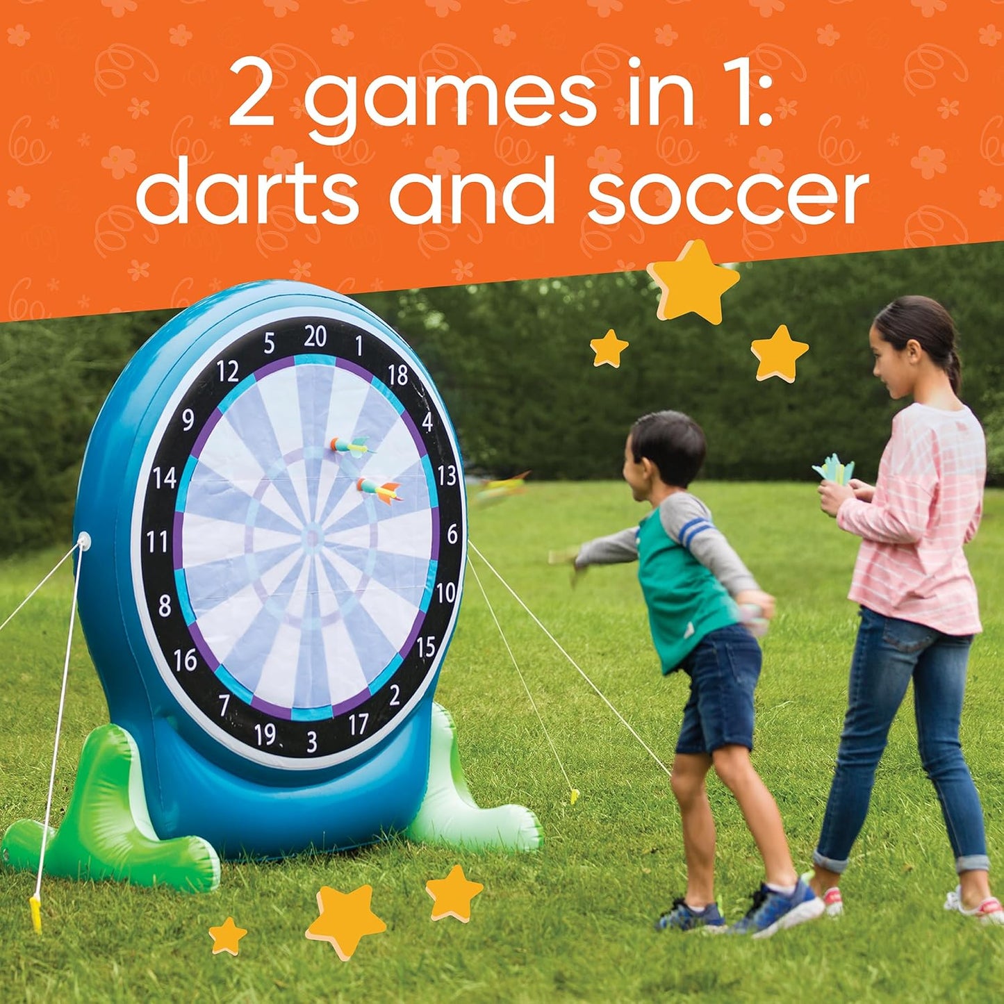 Hearthsong Jumbo 57-Inch Inflatable 2-in-1 Darts and Soccer Set with Double-Sided Scoreboard, Two Soccer Balls, Six Darts, Outdoor Play, Ages 5 and Up
