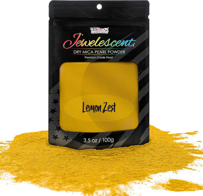 U.S. Art Supply Jewelescent Mica Pearl Pigment Powder, Lemon Zest 3.5 oz (100g) Pouch - Cosmetic Grade, Epoxy Resin Color Pigment, Mica Powder for Resin, Soap, Slime, Candle Dye, Art