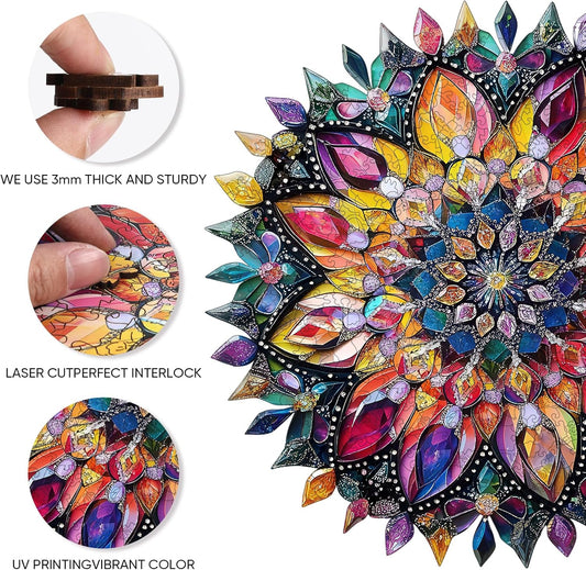 Wooden Jigsaw Puzzles 500 Pcs - Diamond Mandala Wooden Puzzles for Adults, Luxurious Shaped Wood Puzzle, Beautiful Package, Best Gift for Adults and Kids, Family Game, 16.7'' x 16.7''
