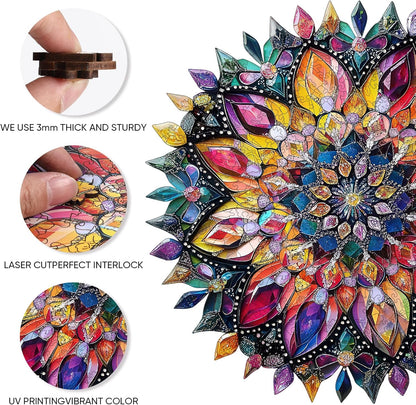 Puzzles for Adults Diamond Mandala Wooden Puzzles, 200 Pieces Unique Shaped Liberty Jigsaw Puzzles, Creative Toys for Adults and Kids, Fun Challenge Family Game 11.2'' x 11.2''