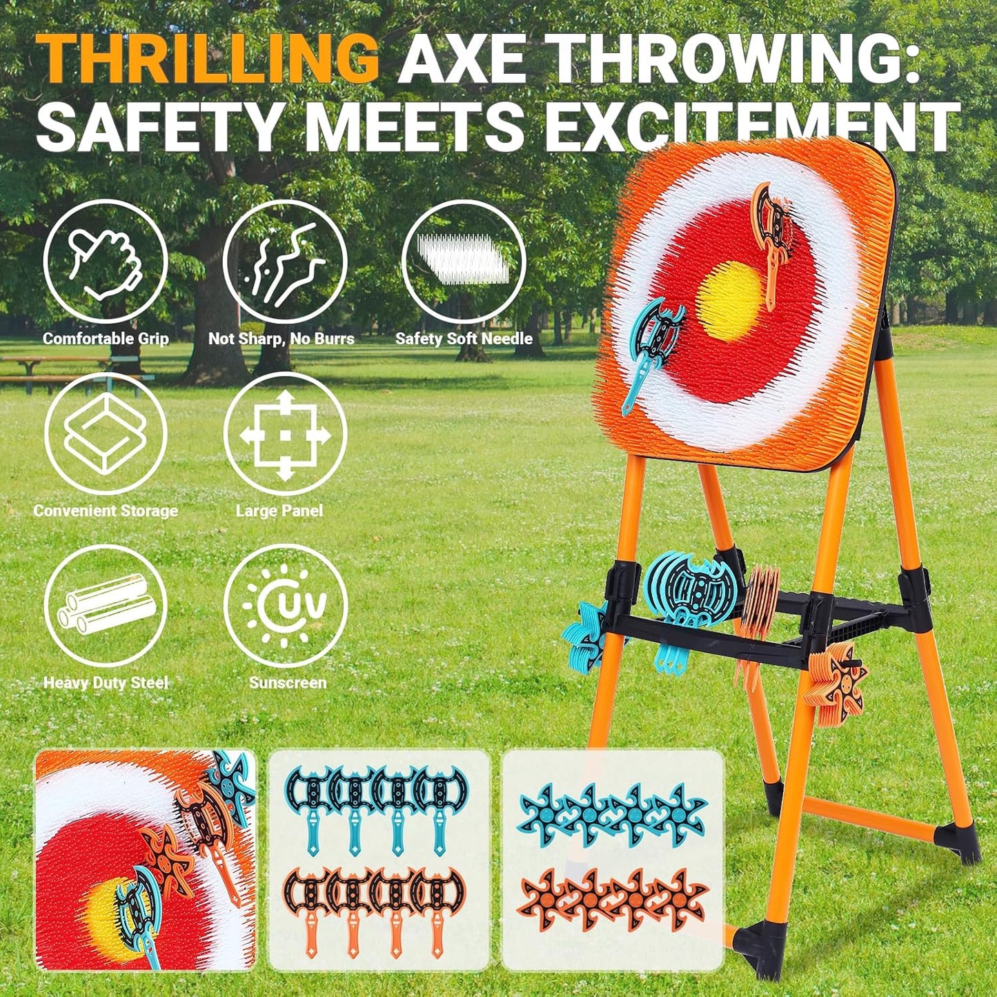 Axe Throwing Game Bristle Target with 16 Throwing Axes, Axe Throwing Outdoor Games for Kids Adults and Family, Backyard Games, Yard Game