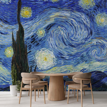 wall26 Wall Sticker/Wall Mural Starry Night by Vincent Van Gogh Dutch Impressionism, Not Peel and Stick, Non-Woven Wallpaper Decorative for Bedroom, Living Room, Office - 96x144 inches