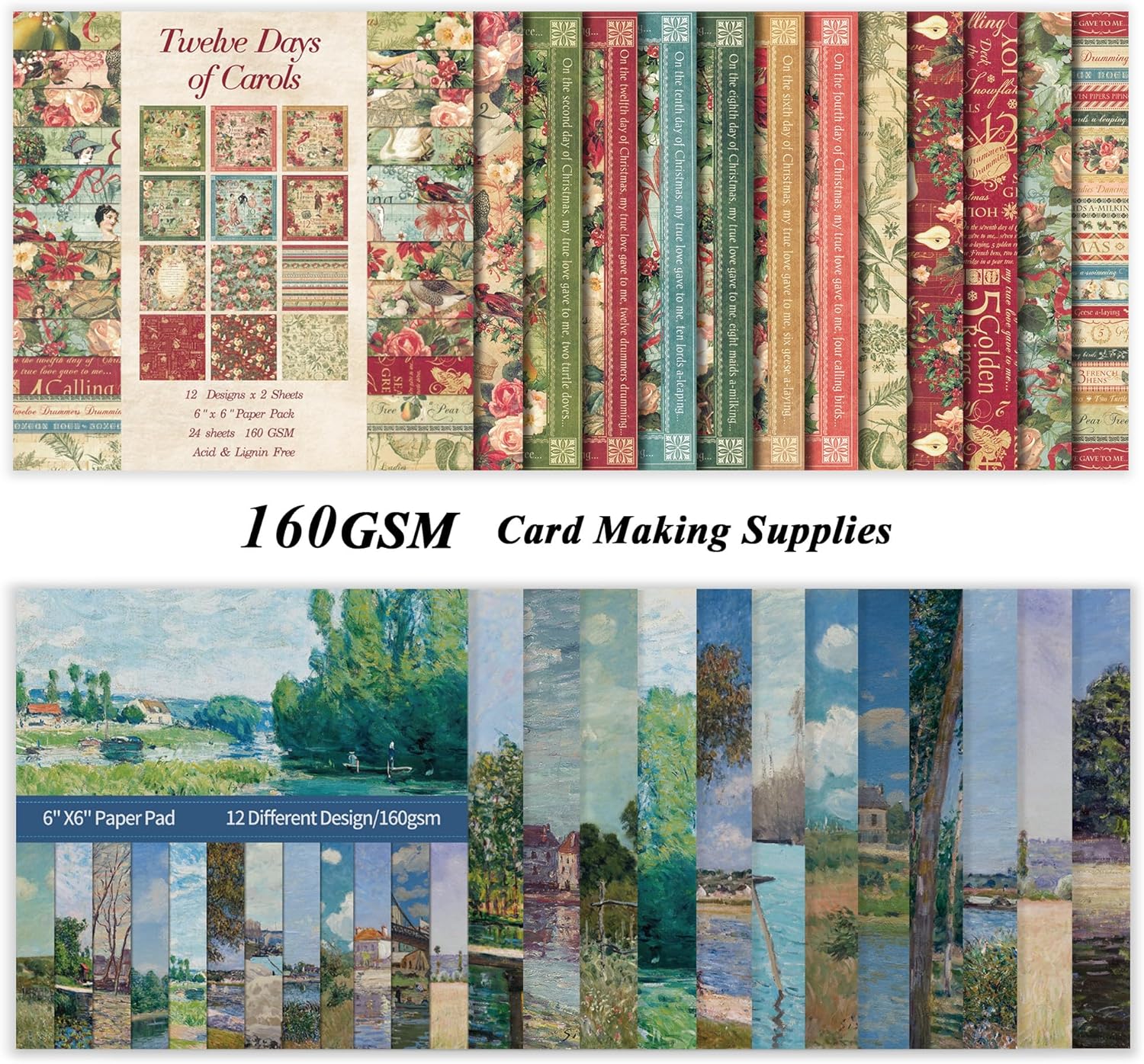 48 Sheets 24 Designs Scrapbook Paper Pad, 6"×6" Single-Sided Decopodge Craft Cardstock Paper,Scrapbooking DIY Decorative Background Cardmaking Supplies.Carols&Paintings - Crafty Corner
