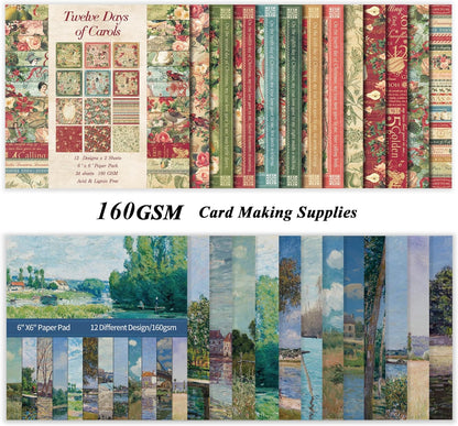 48 Sheets 24 Designs Scrapbook Paper Pad, 6"×6" Single-Sided Decopodge Craft Cardstock Paper,Scrapbooking DIY Decorative Background Cardmaking Supplies.Carols&Paintings - Crafty Corner