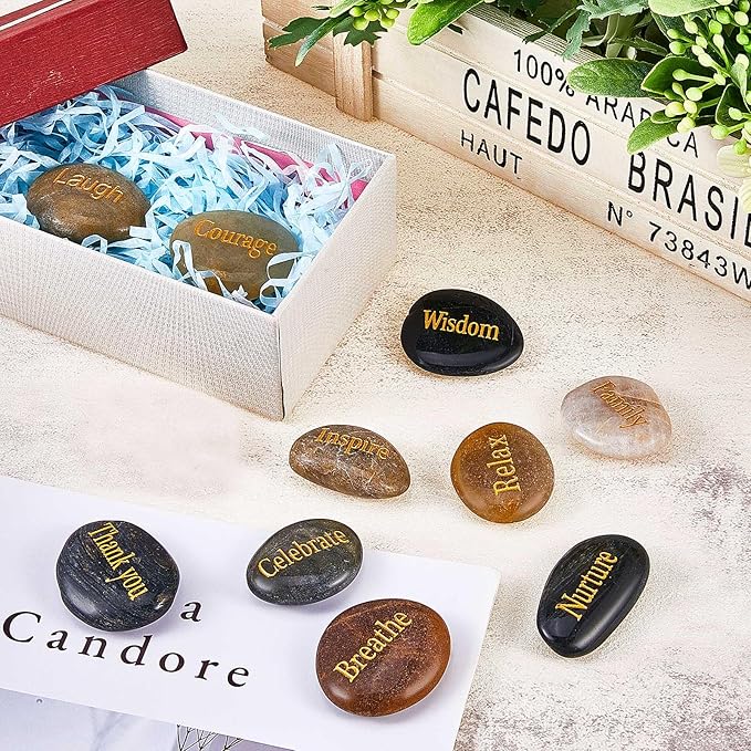 Fabbay Engraved Inspirational Stones, Encouragement Motivational Rocks with Words, Natural River Stone Bulk Set for Garden Decor, Meditation, Positive Gifts & Easter Decorations(Vintage Color,40 Pcs)