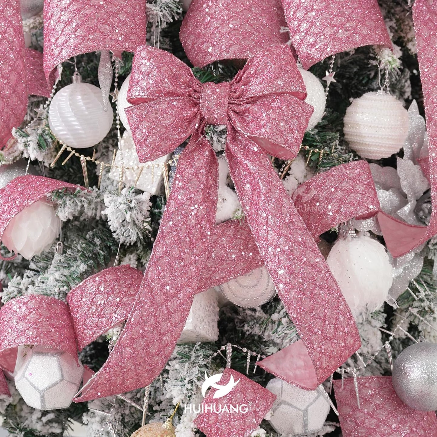 HUIHUANG Pink Glitter Wired Ribbon for Christmas Tree 2.5 inch Light Pink Diamond Mesh Wire Ribbon for Tree Decoration, Wreaths, Garland, Gift Wrapping, Bows Making, Home Decor -10 Yards - Crafty Corner