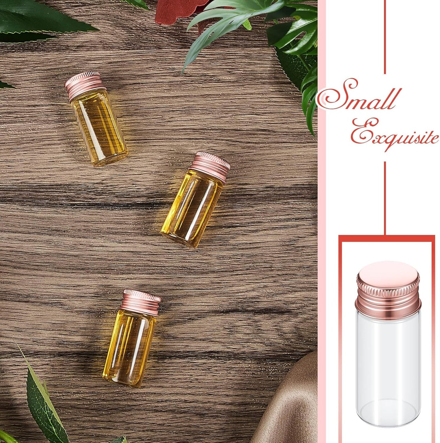 100 Pcs Small Clear Vials Spice Mini Jars with Lids Mini Glass Bottles with Screw Aluminum Metal Caps Tiny Jars Sample Containers for Powder Cream Cosmetic Jewelry Wedding (10 ml,Rose Gold)