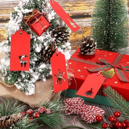Aneco 150 Pieces Christmas Paper Gift Tags Red Kraft Tags Hang Labels Christmas Tree Snowflake Reindeer Design with 30 Meters Twine for Christmas DIY Wrapping Favor Holiday Present