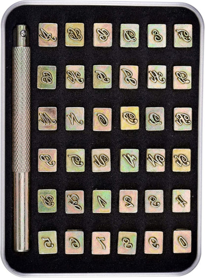 Yoption 37 Pieces Leathercarft Stamping Tool Set, 6mm Alphabet Letters and Numbers Stamps Leather Craft Stamping Tools with Gift Box