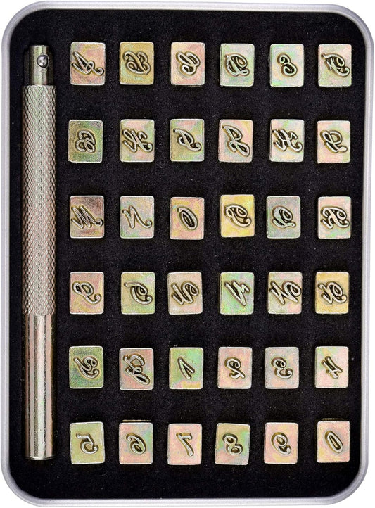 Yoption 37 Pieces Leathercarft Stamping Tool Set, 6mm Alphabet Letters and Numbers Stamps Leather Craft Stamping Tools with Gift Box