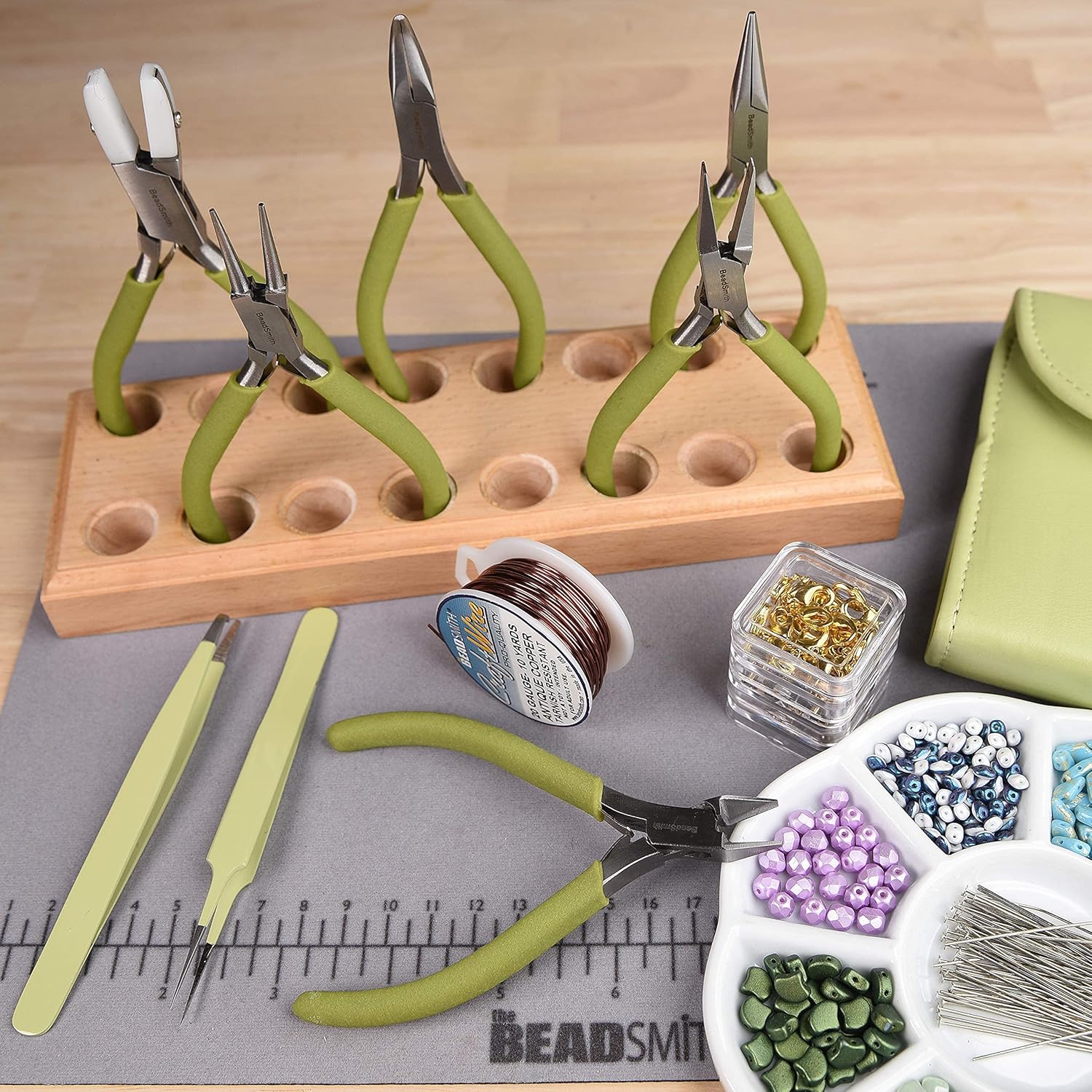 The Beadsmith Fashion Color Pliers – Set of 8 Slimline Color-Coordinated Tools – Matching Clutch in Light Olive – Jewelry Making Supply Kit to Create Necklaces, Bracelets, Earrings & More - Crafty Corner