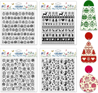 CHGCRAFT 4 Pcs Christmas Polymer Clay Texture Sheets Knitted Patterns Silicone Texture Stamp Snow Socks Clay Texture Mat Modeling Pattern Pad Sheets for Jewelry and Earrings Tools, 5.5x5.5 inch