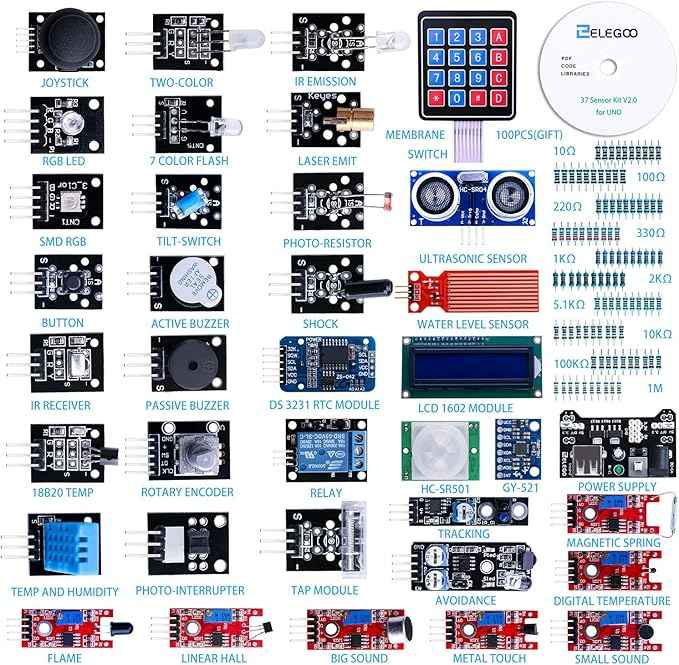 ELEGOO Upgraded 37 in 1 Sensor Modules Kit with Tutorial Compatible with R3 MEGA 2560 Nano
