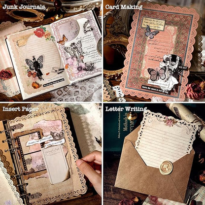 60 Sheets Lace Edged Scrapbook Stationery Paper Assorted Set - 6 Pack Vintage Paper for Letter Writing Scrapbooking Embellishments Planner Bullet Junk Journal Supplies Collage Background 4.9x6.9 Inch