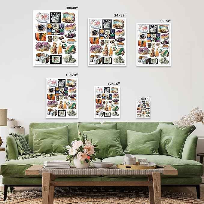 Poster Master Vintage Geology Canvas - Retro Crystals Print - Minerals & Large Rocks Art - Gift for Student & Teacher - Great Wall Decor for Classroom or Library - 8x10 White Framed Canvas