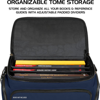 ENHANCE Travel Bag for DND Collector's Edition, Bag Compatible with Dungeons and Dragons, Battle Mat Holder, Dice Pockets and Accessories, Carry 4-8 Books (Blue Dragon)