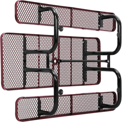Global Industrial 6’L Rectangular Picnic Table, Expanded Metal, Red Thermoplastic Coating, Attached Benches, 1-1/2” Umbrella Pole Hole, Outdoor-Rated, 1000 lb Capacity, 72” x 30” Tabletop