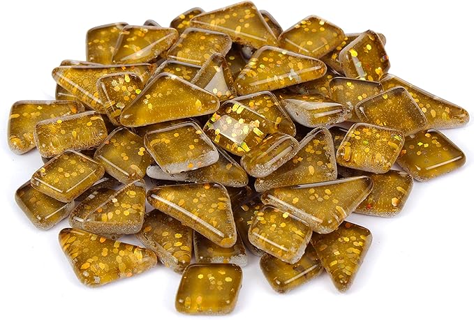 Milltown Merchants™ Light Brown Glitter Mosaic Tile Pieces - Bulk Mocha Sparkle Mosaic Tiles - 3 Pound (48 oz) Shimmer Tile Assortment for Backsplash, Stepping Stones, and Mosaics