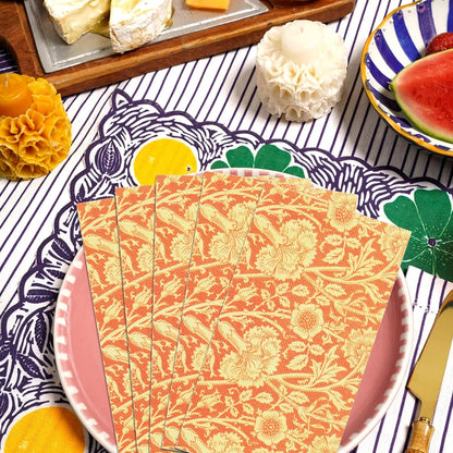 Vintage Floral Paper Napkins, 80PCS Vintage Floral Guest Paper Napkins Disposable, Orange Retro Plants Wildflower Lunch Dinner Hand Napkin for Wedding, Theme Party, Birthday, 4.5x8 Inch