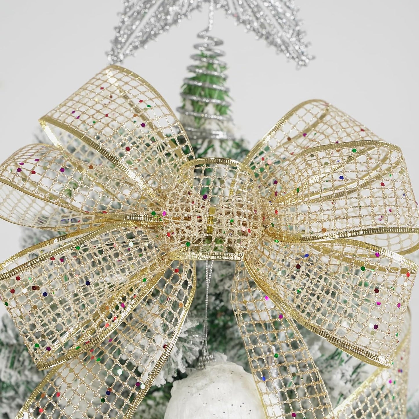 MEEDEE Champagne Gold Glitter Ribbon - 2.5 Inch Square Mesh Net Wired Ribbon with Rainbow Sparkle for Christmas Tree Decoration, Wreath Bow Making (25 Yards) - Crafty Corner