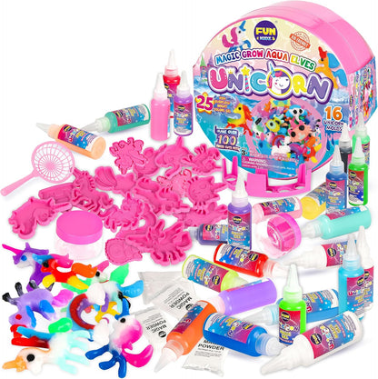 Unicorn Magic Grow Aqua Elves Kit, FunKidz Magical Water Elf Toys for Kids with 25 Colors Gel 16 Unicorn Molds to Make Over 100 Water Pets Crafts for Girls Boys Ages 3+