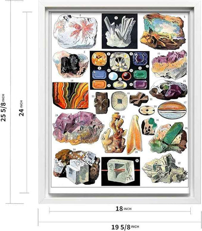 Poster Master Vintage Geology Canvas - Retro Crystals Print - Minerals & Large Rocks Art - Gift for Student & Teacher - Great Wall Decor for Classroom or Library - 18x24 White Framed Canvas