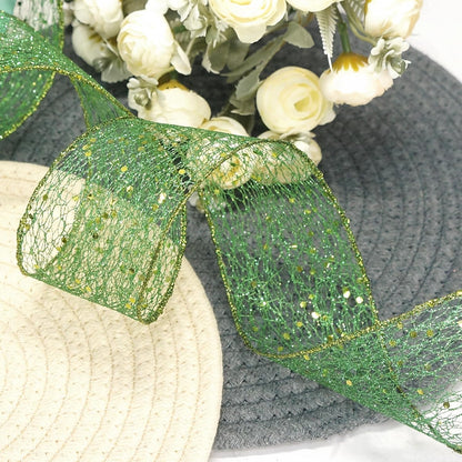 CT CRAFT LLC Sparkling Glitter Mesh Wired Ribbon 2.5" x 10 Yards Green for Christmas Home Decor Bow Gift Wrapping DIY Crafts Wreath - Crafty Corner