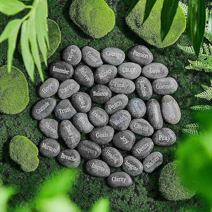 Fabbay Black Rock Engraved Inspirational Stones, Encouragement Motivational Rocks with Words, Natural River Stone Bulk Set for DIY Garden Stone Kit and Decor, Meditation, Positive Gifts(black, 40 Pcs)