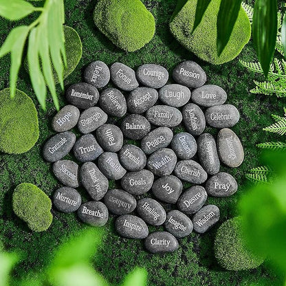 Fabbay Black Rock Engraved Inspirational Stones, Encouragement Motivational Rocks with Words, Natural River Stone Bulk Set for DIY Garden Stone Kit and Decor, Meditation, Positive Gifts(black, 40 Pcs)