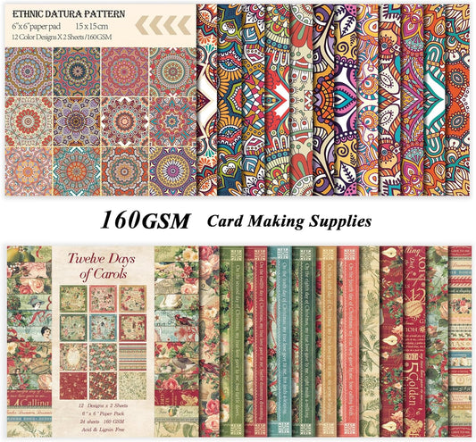 48 Sheets 24 Designs Scrapbook Paper Pad, 6"×6" Single-Sided Decopodge Craft Cardstock Paper,Scrapbooking DIY Decorative Background Cardmaking Supplies.Carols&Datura - Crafty Corner