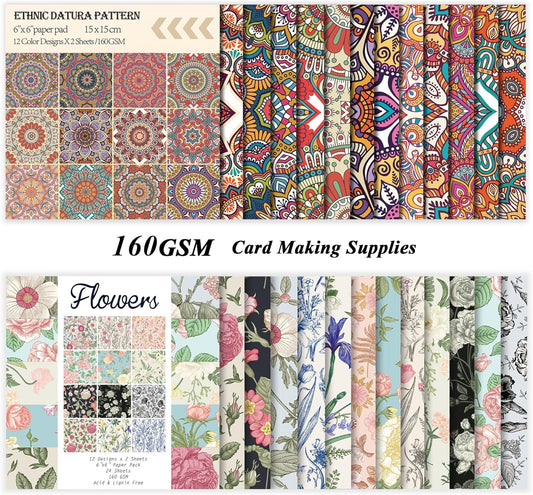 48 Sheets 24 Designs Scrapbook Paper Pad, 6"×6" Single-Sided Decopodge Craft Cardstock Paper,Scrapbooking DIY Decorative Background Cardmaking Supplies.Datura&Flowers - Crafty Corner