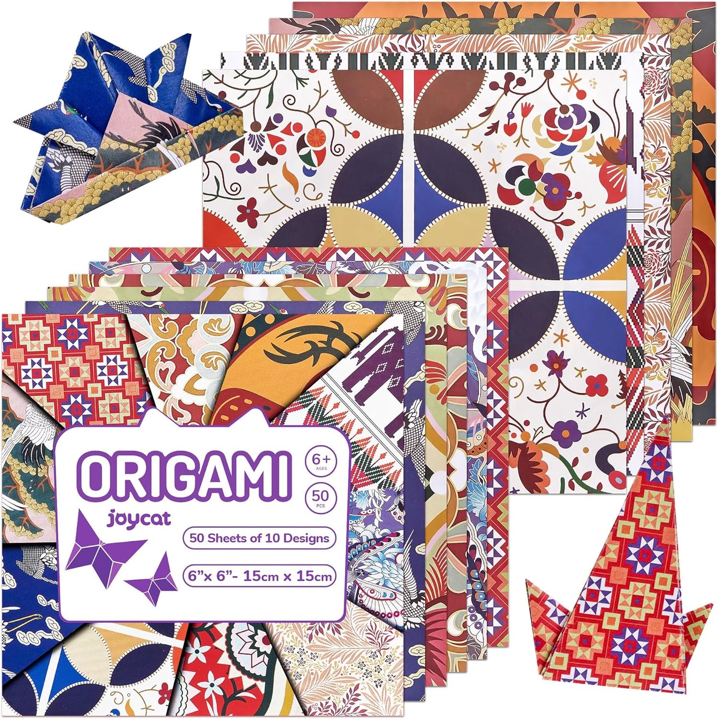 Ethnic Patterns Origami Paper - 50 Sheets 6x6 Inches - Double-Sided Traditional Cultural Art Colored Folding Paper for Adults, Artists & Kids - Ideal for Scrapbooking, Card Making and DIY Crafts - Crafty Corner