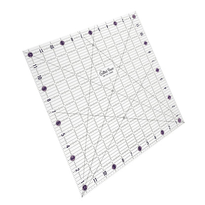 The Quilted Bear Quilting Rulers - Transparent Acrylic Non Slip Quilting, Patchwork & Sewing Ruler with Clear Black Lines & 30, 45 & 60 Degree Angles for Perfect Accuracy & Precision (12.5" x 12.5")