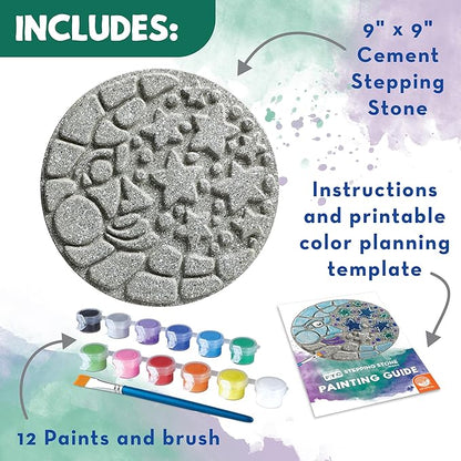 MindWare Paint Your Own Stepping Stone Kit - Mosaic Moon and Stars - Kits Include Paint and Brushes -