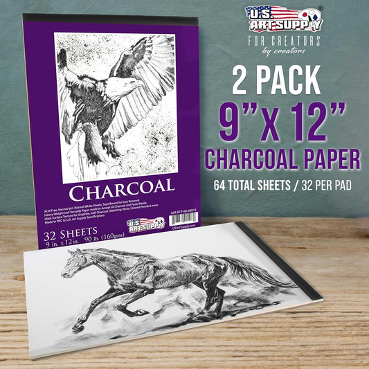U.S. Art Supply 9" x 12" Premium Heavy-Weight Charcoal Sketchbook (2 Pack, 64 Sheets Total) - 90lb (160gsm) Sketch Book Pad for Charcoal, Pencil & Pastel Drawing - Crafty Corner