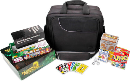 USA Gear Board Game Bag Compatible with Catan, Cards Against Humanity, Monopoly, Battleship, Sequence, Ticket to Ride & More - Board Game Storage Bag with Customizable Interior, Padded Shoulder Strap