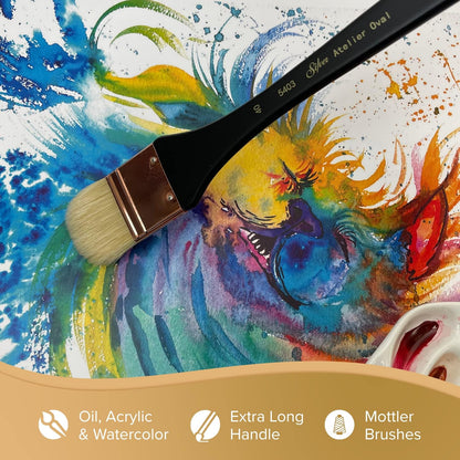 Silver Brush Limited 5403-40 Silver Atelier Oval Mottler Paintbrush for Oil, Acrylic, Watercolor, Gesso and Grounds, Varnish and Top Coat, Size 40, Xtra Long Handle