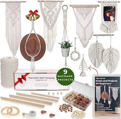 MIGO Creates DIY Macrame Kit for Beginners with 9 Macrame Projects Ebook, 115 Pcs Macrame Supplies & 220yd Cotton Yarn | Create Unique Bohemian Decor Craft Projects! Perfect DIY Crafts for Adults!